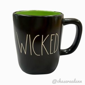 Black RAE DUNN “WICKED” mug and collectible. Perfect for Halloween coffee bar.